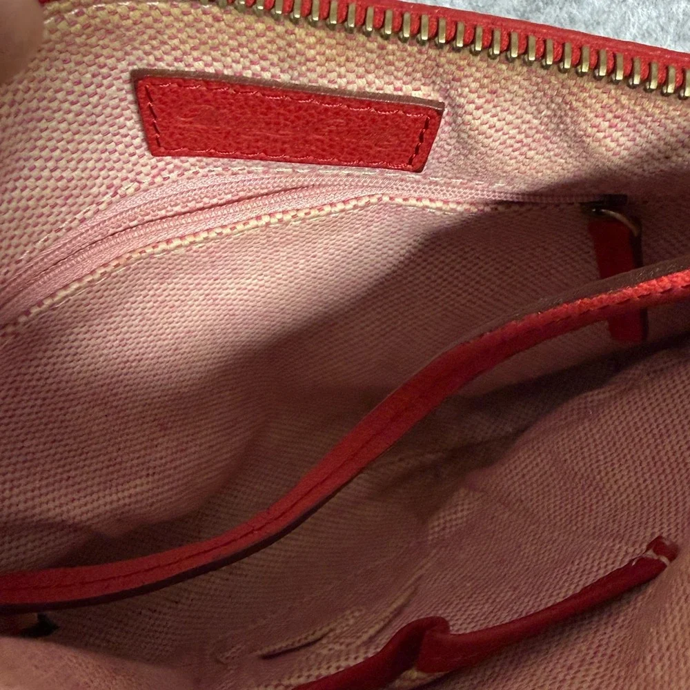 Dooney & Bourke Red Pebble Grain Leather Trim Small Purse Bag